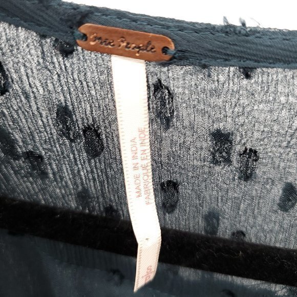 Free People Sheer Textured Long Sleeve Surplice Mini Dress Top S Dark Navy Blue - Picture 4 of 16